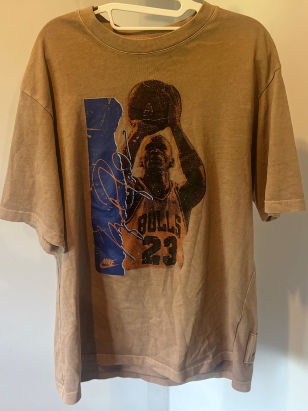 Jordan Men’s Brown Graphic Short Sleeve Tee with Blue Accent